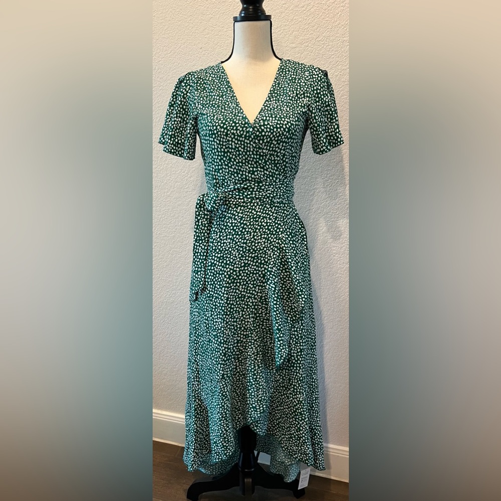 New Cupshe Green and White High-Low Wrap Dress